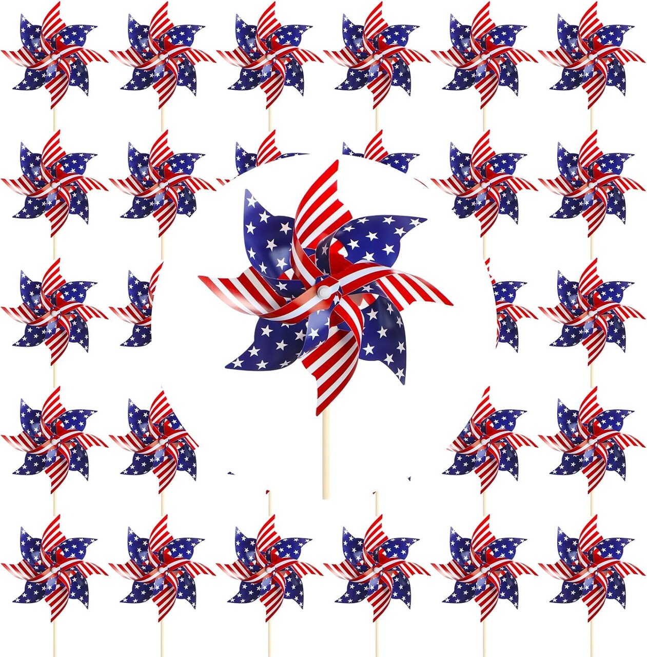 30 PCS American Flag Patriotic Pinwheels Independence Day Stars and Stripes Pinwheels Garden Windmill Wind Spinner for Flag Day
